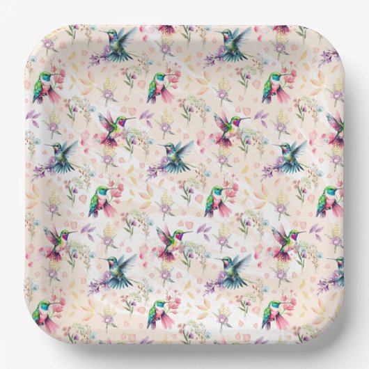 Assiettes En Carton Plaques papier fleur sauvage et colibri (Recto)