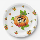 Assiettes En Carton Plaques papier Halloween - Drôle visage Citrouille (Devant)
