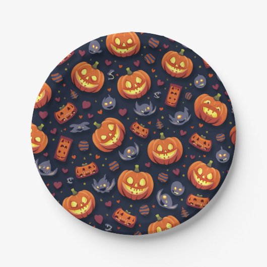 Assiettes En Carton Plaques papier Halloween joyeuses (Devant)