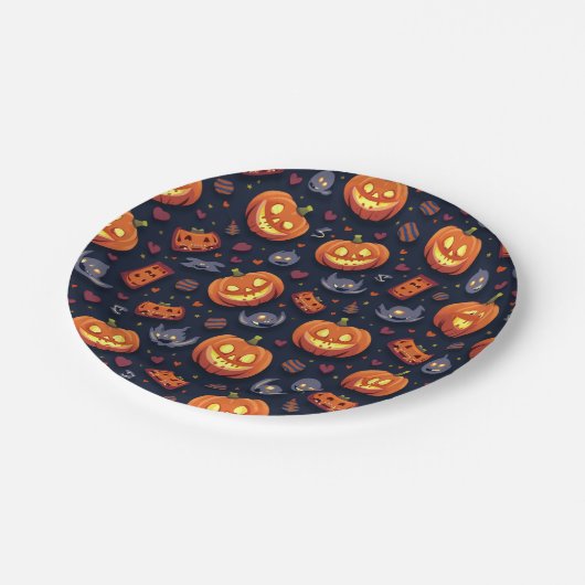 Assiettes En Carton Plaques papier Halloween joyeuses (Angle)