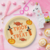 Assiettes En Carton Plaques papier Halloween "Trick or Treat" avec pom (Fête)