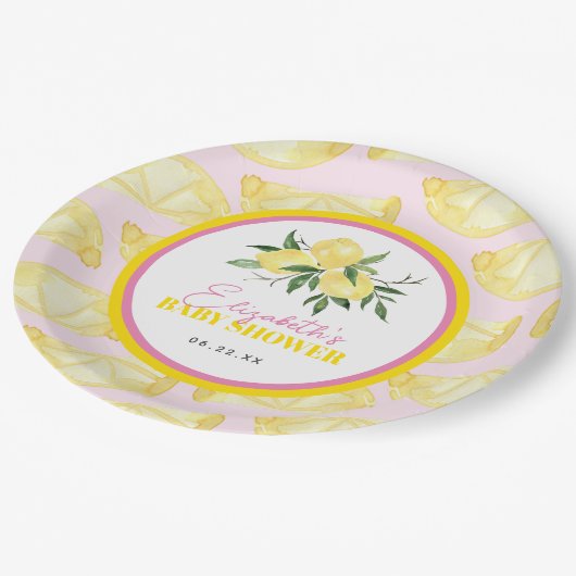 Assiettes En Carton Plaques papier imprimées de citron jaune rose mode (Angle)