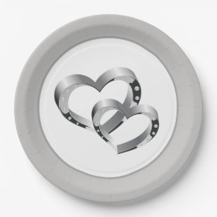 Assiettes En Carton Plaques papier mariage 9" - Deux coeurs