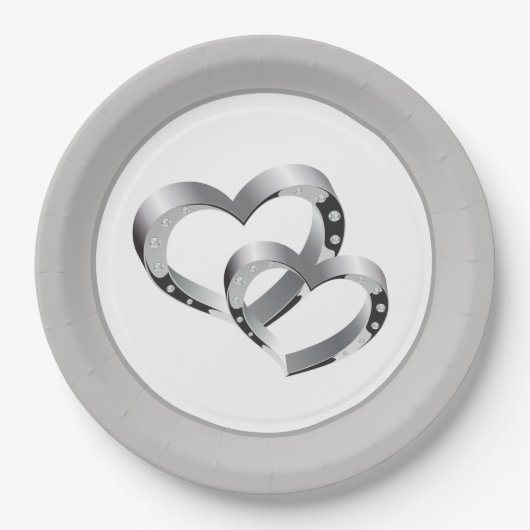 Assiettes En Carton Plaques papier mariage 9" - Deux coeurs (Devant)