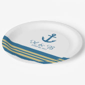 Assiettes En Carton Plaques papier Mariage Blue Gold Nautical Ancre (Angle)