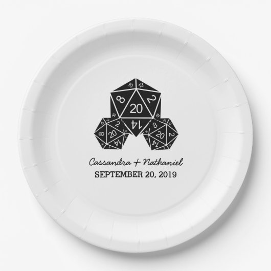 Assiettes En Carton Plaques papier Mariage Ébony D20 dés (Devant)