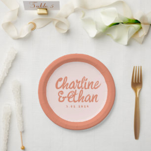 Assiettes En Carton Plaques papier Mariage rétro-écriture Pastel