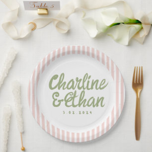 Assiettes En Carton Plaques papier Mariage rétro-écriture Pastel