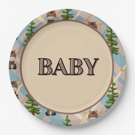 Assiettes En Carton Plaques papier Moose et baby shower mobile (Devant)