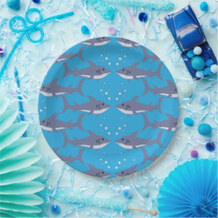 Assiettes En Carton Plaques papier Motif bleu pour requin de natation