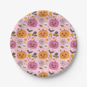 Assiettes En Carton Plaques papier Motif Halloween Citrouilles roses