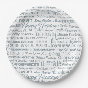 Assiettes En Carton Plaques papier multilingues "Happy Holidays"