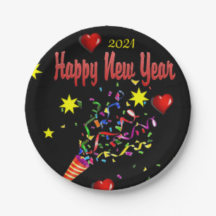 Assiettes En Carton Plaques papier, Noir Bonne Année 2021