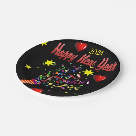Assiettes En Carton Plaques papier, Noir Bonne Année 2021 (Angle)