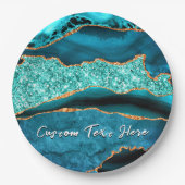Assiettes En Carton Plaques papier Parties scintillant en or bleu turq (Devant)