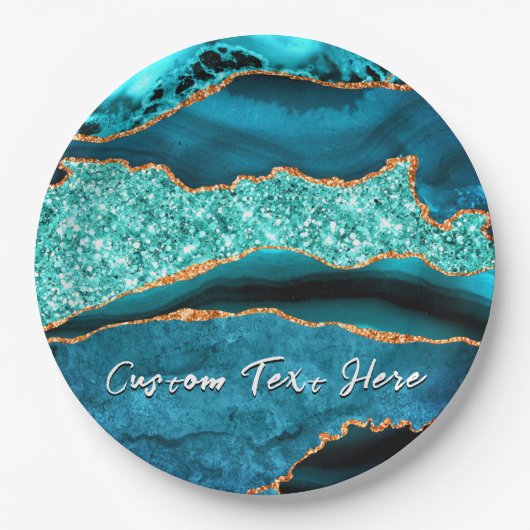 Assiettes En Carton Plaques papier Parties scintillant en or bleu turq (Devant)