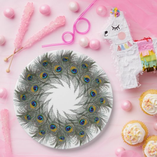 Assiettes En Carton Plaques papier Peacock Feather Wreath (Fête)