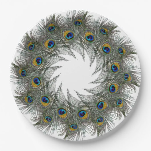 Assiettes En Carton Plaques papier Peacock Feather Wreath (Devant)