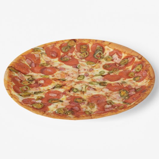 Assiettes En Carton Plaques papier Pepperoni et fromage Pizza Party (Angle)