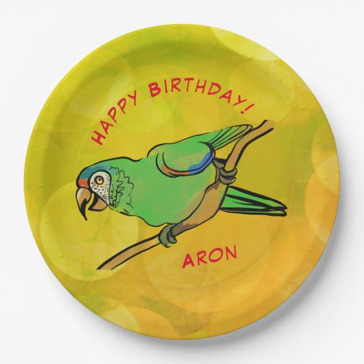 Assiettes En Carton Plaques papier perroquet d'anniversaire joyeuses (Devant)