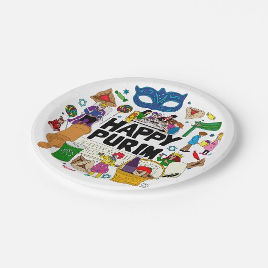 Assiettes En Carton Plaques papier Purim Joyeuses (Angle)
