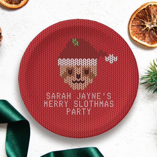 Assiettes En Carton Plaques papier Red Christmas Sloth Party