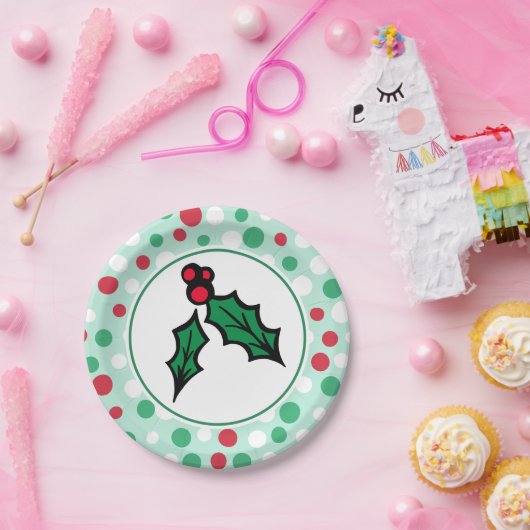 Assiettes En Carton Plaques papier Retro Holly Noël (Fête)