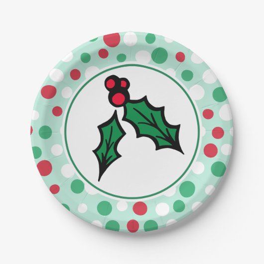 Assiettes En Carton Plaques papier Retro Holly Noël (Devant)
