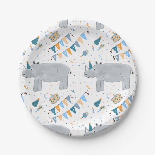 Assiettes En Carton Plaques papier Rhino Birthday Party 7" (Devant)