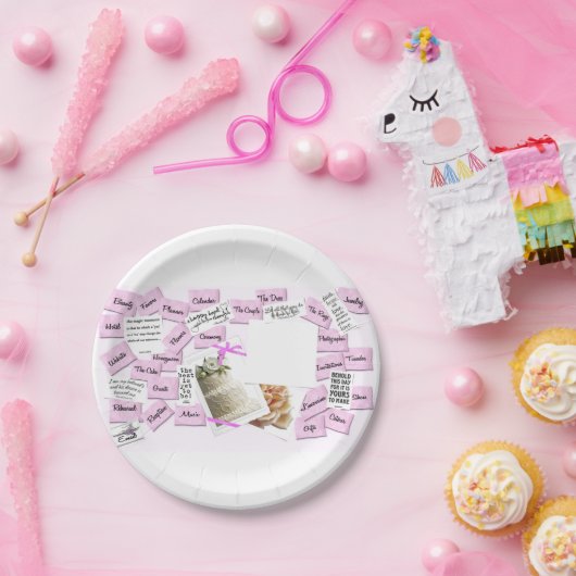 Assiettes En Carton Plaques papier rose et blanc Mariage Anniversaire (Fête)
