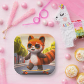 Assiettes En Carton Plaques Papier Roulettes Panda Rouge (Fête)