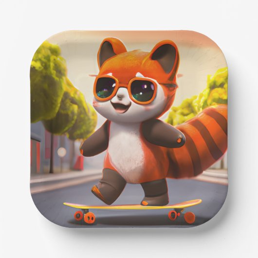 Assiettes En Carton Plaques Papier Roulettes Panda Rouge (Recto)