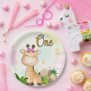 Assiettes En Carton Plaques papier Safari Giraffe Premier anniversaire