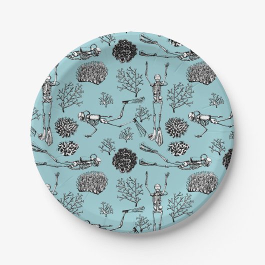 Assiettes En Carton Plaques Papier Scuba Skeleton (Devant)