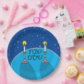 Assiettes En Carton Plaques papier Shabbat Shalom - Arrière - plan ble (Fête)