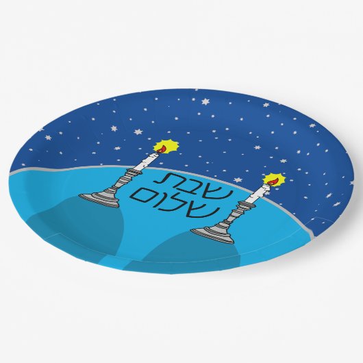 Assiettes En Carton Plaques papier Shabbat Shalom - Arrière - plan ble (Angle)