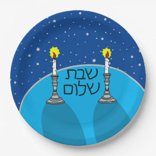 Assiettes En Carton Plaques papier Shabbat Shalom - Arrière - plan ble