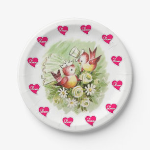 Assiettes En Carton Plaques papier Valentine's Day Bird Vintage