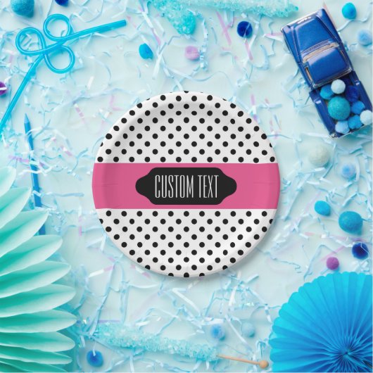 Assiettes En Carton Plaques personnalisées en pois noir et rayé rose (Fête)