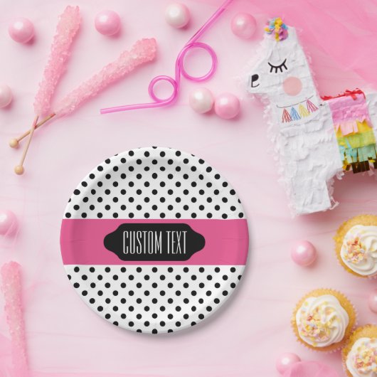 Assiettes En Carton Plaques personnalisées en pois noir et rayé rose (Fête)