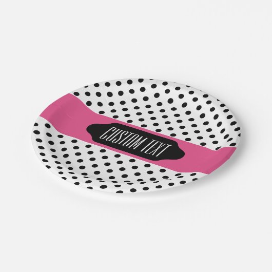 Assiettes En Carton Plaques personnalisées en pois noir et rayé rose (Angle)