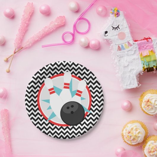 Assiettes En Carton Plaques Retro Chevron Bowling (Fête)