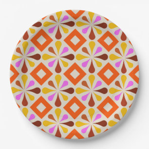 Assiettes En Carton plaques rétro les années 70 60s motif style papier