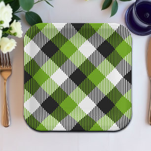 Assiettes En Carton Plaques Tartan simples Vert néon