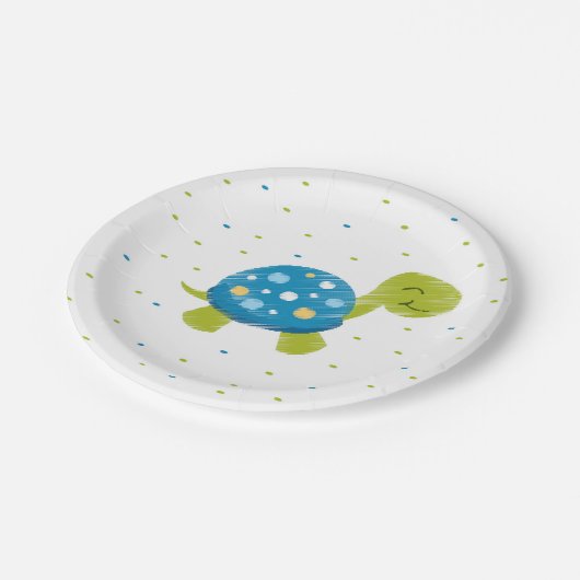 Assiettes En Carton Plat bleu de tortue de confettis (Angle)