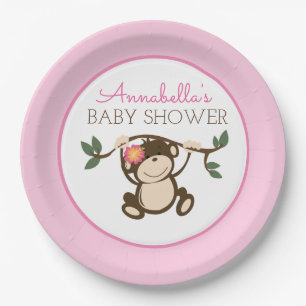Assiettes En Carton Plat de baby shower de fille de jeu de singe