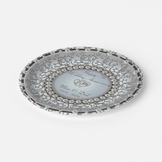 Assiettes En Carton Plat de monogramme d'anniversaire de mariage (Angle)