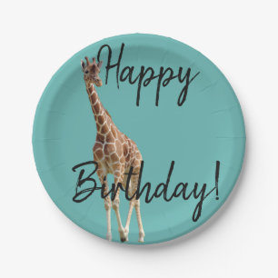 Assiettes En Carton Plat de partie de girafe de joyeux anniversaire
