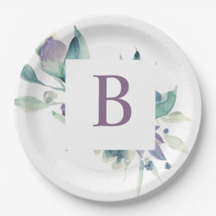 Assiettes En Carton Plat floral de monogramme de lavande