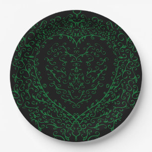 Assiettes En Carton Plat gothique de Coeur-Papier vert et noir 2